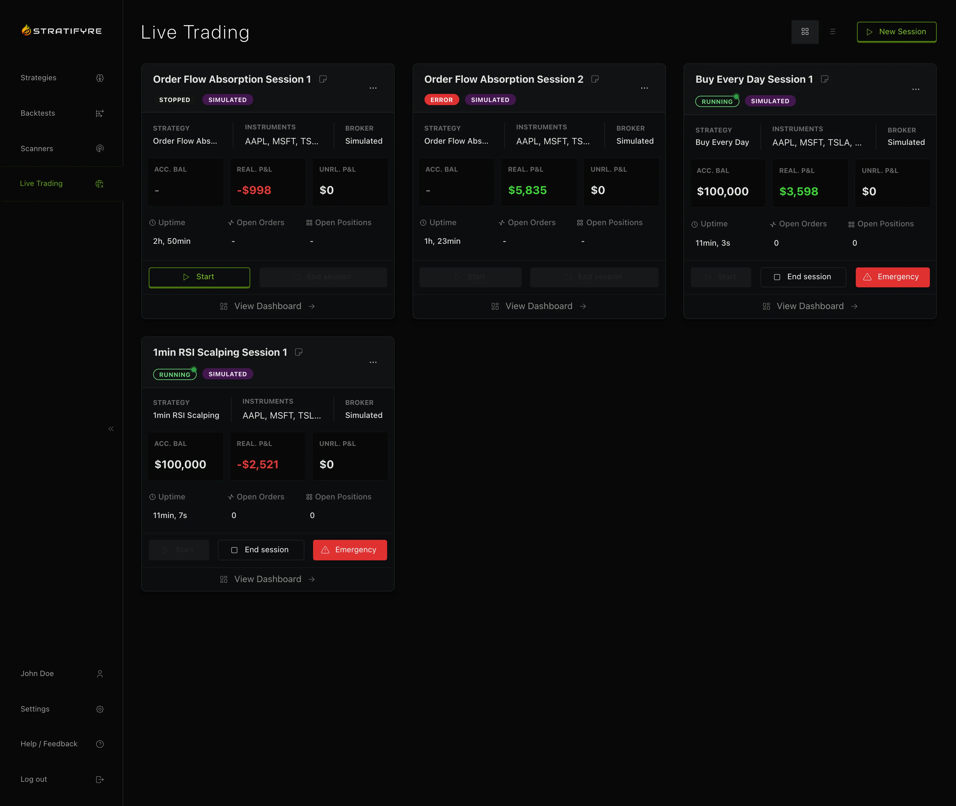 Live Trading Dashboard